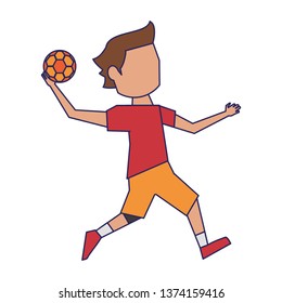 handball player with ball avatar blue lines