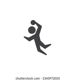 Handball player with ball vector icon. filled flat sign for mobile concept and web design. Handball athlete jump glyph icon. Symbol, logo illustration. Pixel perfect vector graphics