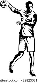 handball player - black and white vector illustration