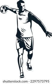 handball player - black and white vector illustration