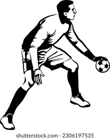 handball player - black and white vector illustration