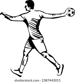 reproductor de balonmano - ilustración vectorial en blanco y negro