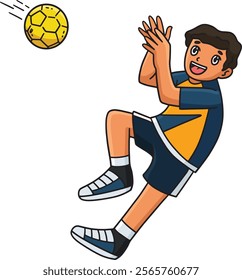 Handball Player Catching the Ball Cartoon Clipart