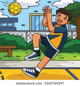 Handball Player Catching the Ball Colored Cartoon 