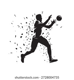 Handball player catching ball, low poly isolated vector illustration, geometric drawing