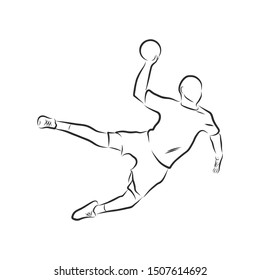 Handball player, contour vector illustration 
