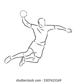 Handball player, contour vector illustration 