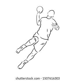 Handball player, contour vector illustration 