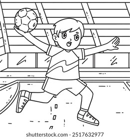 Handball Player doing a Jump Shot Coloring Page 