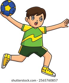 Handball Player doing a Jump Shot Cartoon Clipart