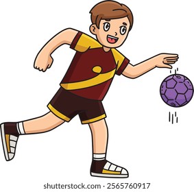 Handball Player Dribbling the Ball Cartoon Clipart