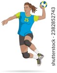 handball player, female, throwing ball isolated on a white background