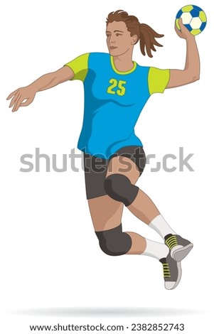 handball player, female, throwing ball isolated on a white background