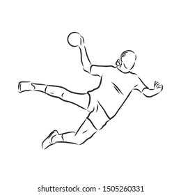 Handball player girl sketch, contour illustration 