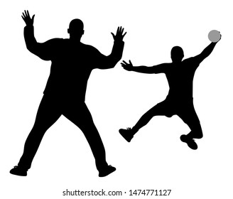 Handball player and goalkeeper silhouette illustration