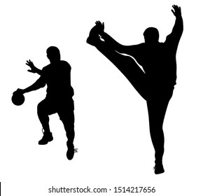 Handball player and goalkeeper silhouette illustration