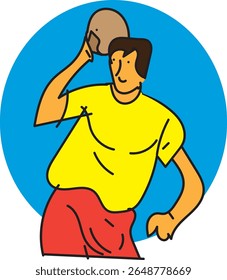 Jogador de handebol segurando a bola para jogá-la