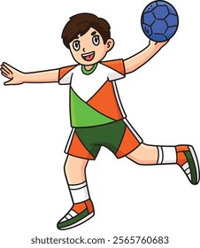 Handball Player Ready to Pass Ball Cartoon Clipart