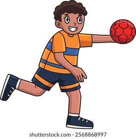 Handball Player Running with Ball Cartoon Clipart