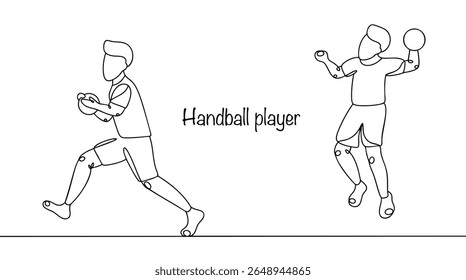 A handball player running with a ball in his hands and serving the ball in a jump. A team game with a ball, where the goal is to throw the ball into the opponent's goal with your hands.