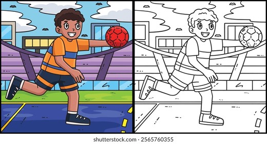 Handball Player Running with the Ball Illustration