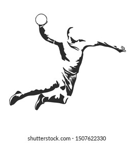 Handball player shadow, contour vector illustration 