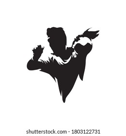 Handball player shooting ball, abstract isolated vector silhouette. Handball logo