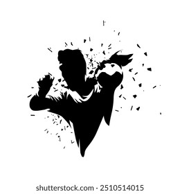 Handball player shooting ball, abstract isolated vector silhouette. Handball logo