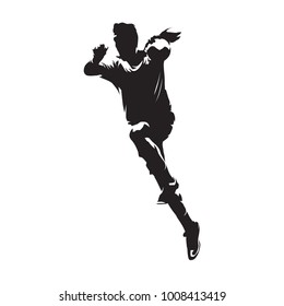 Handball player shooting ball, vector silhouette