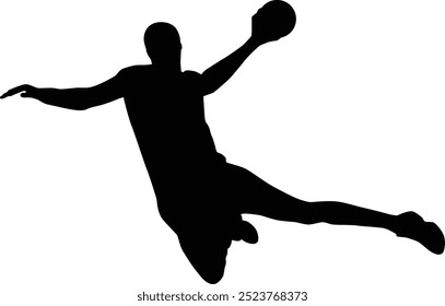 Handball player silhouette. Men playing hand ball full body illustration.