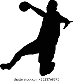 Handball player silhouette. Men playing hand ball full body illustration.