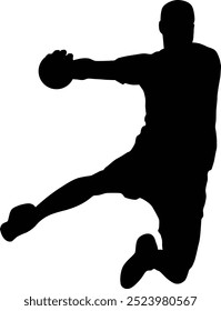 Handball player silhouette. Men playing hand ball full body illustration.