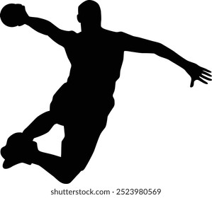 Handball player silhouette. Men playing hand ball full body illustration.