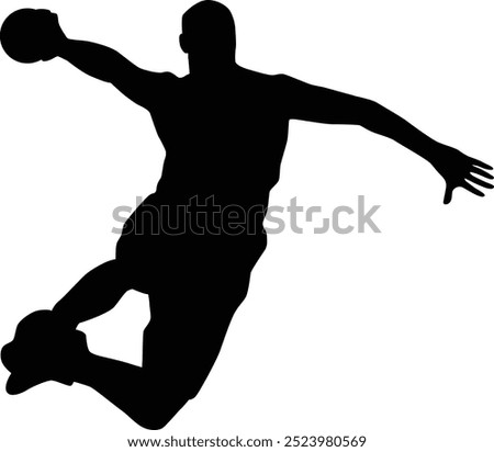 Handball player silhouette. Men playing hand ball full body illustration.