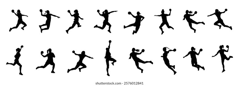 handball player silhouette 
woman handball player silhouette