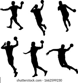 handball player silhouettes - vector illustration