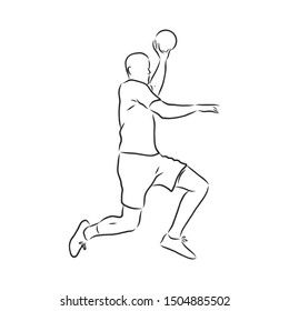 Handball player sketch, contour vector illustration 