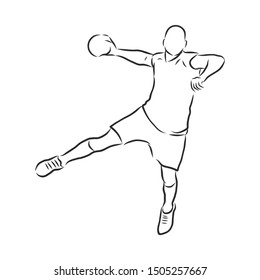 Handball player sketch, contour vector illustration 