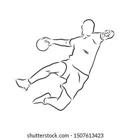 Handball player sketch, contour vector illustration 