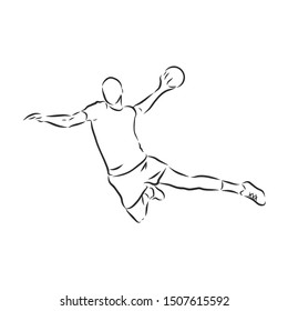 Handball player sketch , contour vector illustration 