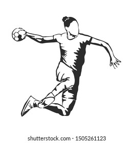 Handball player sketch, vector illustration 