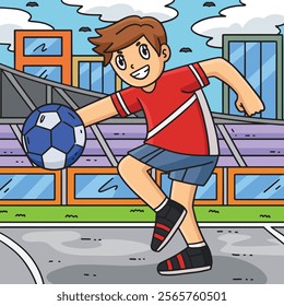 Handball Player Taking Aim Colored Cartoon 