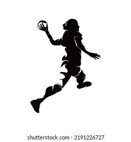 Handball player throwing ball - Female handball players isolated vector silhouette on white background