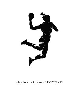 Handball player throwing ball - Female handball players isolated vector silhouette on white background