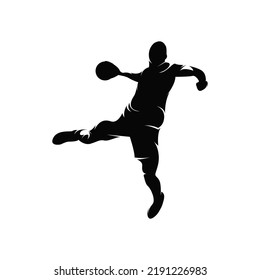 Handball player throwing ball - Male handball players isolated vector silhouette on white background