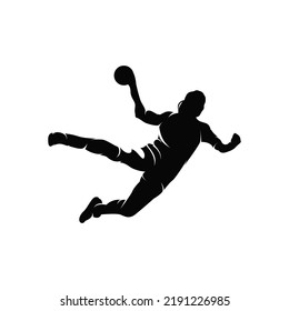 Handball player throwing ball - Male handball players isolated vector silhouette on white background