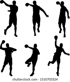 handball player throwing the ball, set of silhouettes