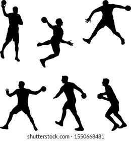 handball player throwing the ball, set of silhouettes