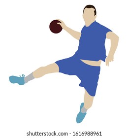 Handball player throwing the ball, silhouette off white background. Vector