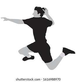 Handball player throwing the ball, silhouette off white background. Vector